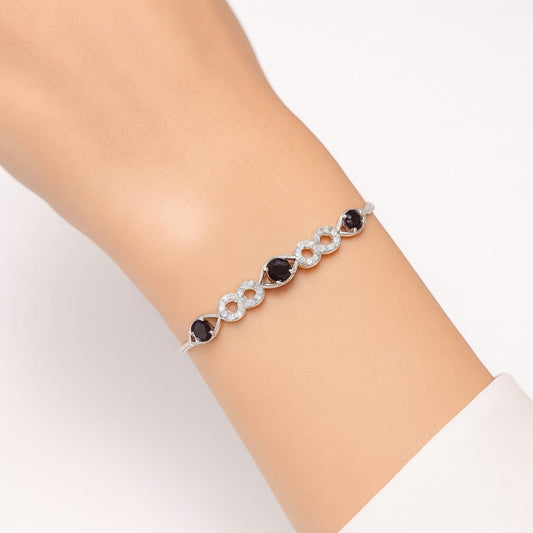 SILVER WHITE AND BLACK DROP BRACELET